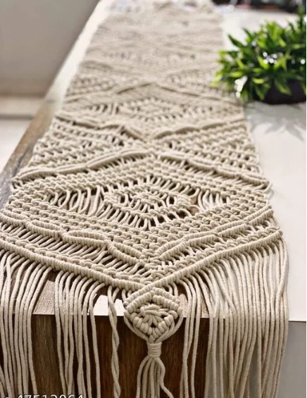 Unique Cotton Table Runner - Free Size, Cream, Cotton, Pack of1
